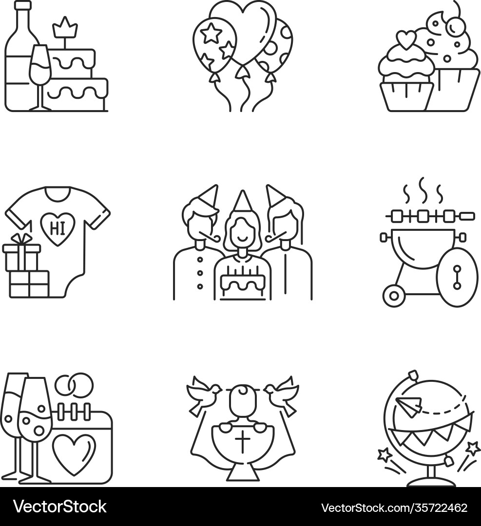 Party celebration linear icons set Party celebration linear icons set vector image