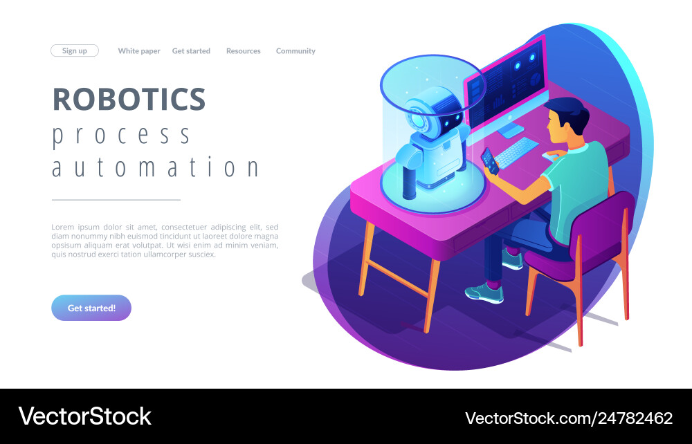 Robotics programming isometric3d landing page Robotics programming isometric3d landing page vector image