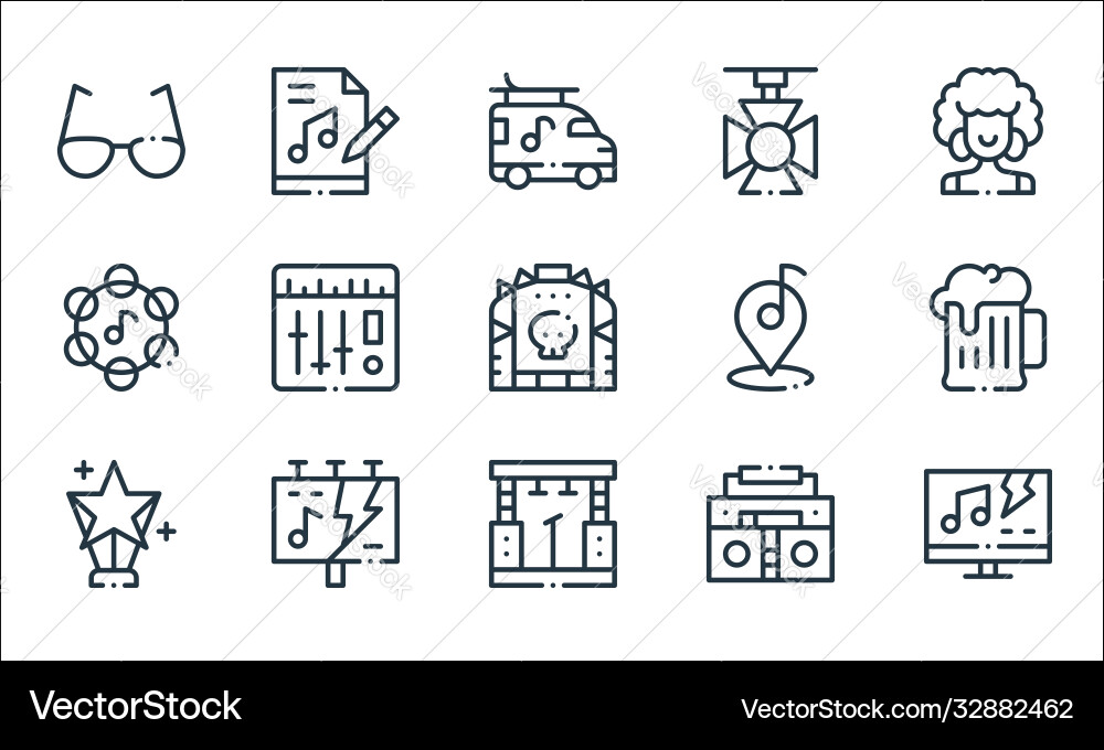 Rock n roll line icons linear set quality Rock n roll line icons linear set quality vector image