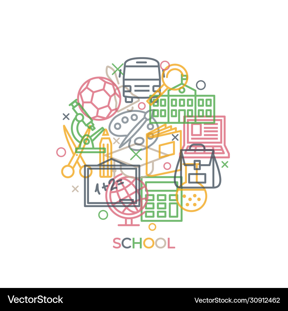 School concept with icons and signs in line style Vector Image
