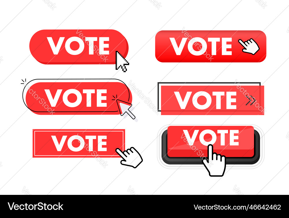 Set of vote button hand pointer clicking Set of vote button hand pointer clicking vector image