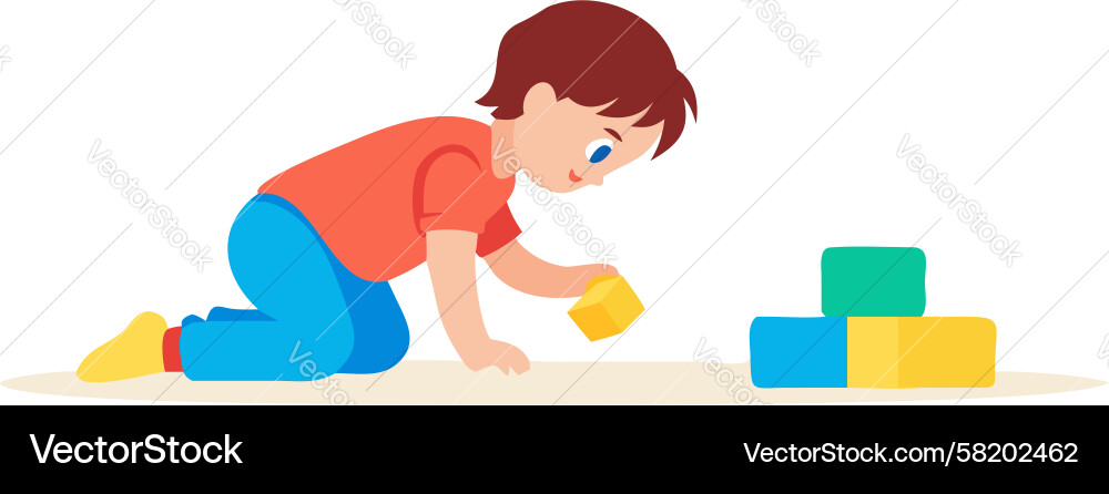 Toddler Playing with Blocks Vector Image