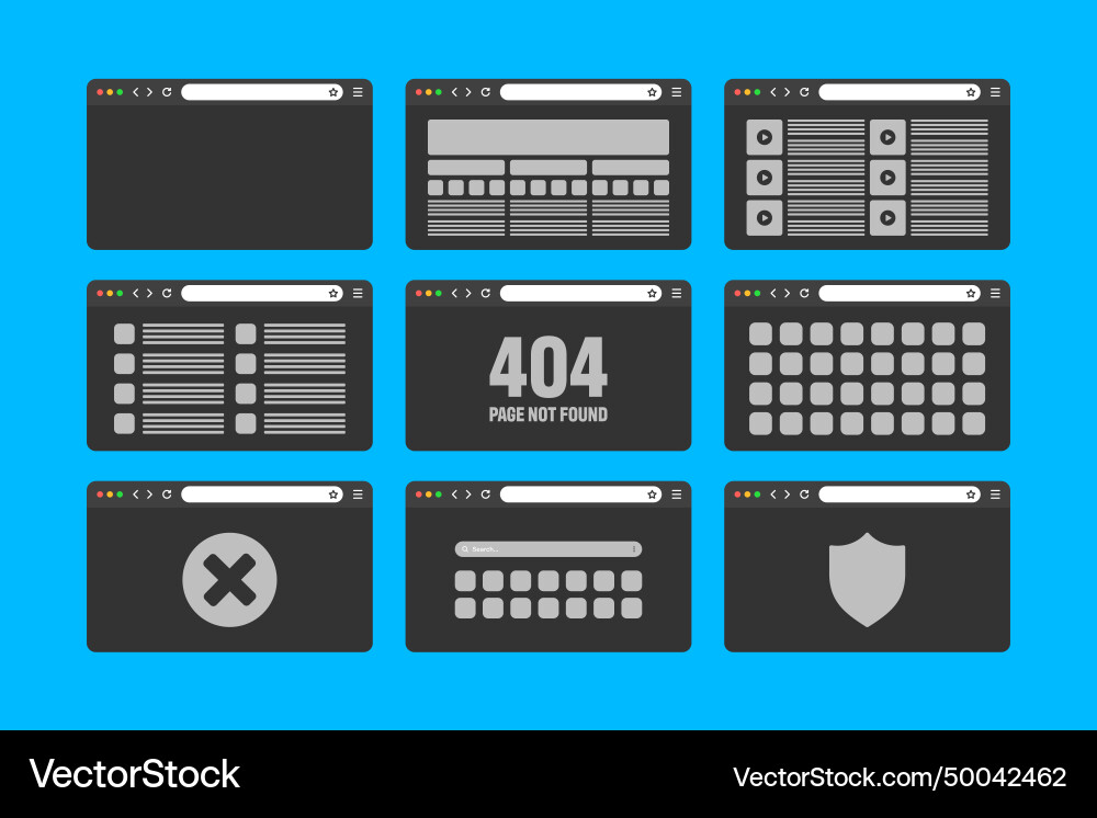 Web browser window pages layout with toolbar Web browser window pages layout with toolbar vector image