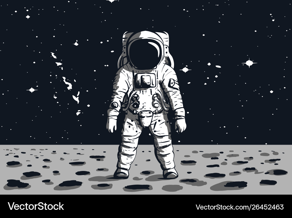 Astronaut on rock surface with space background Vector Image