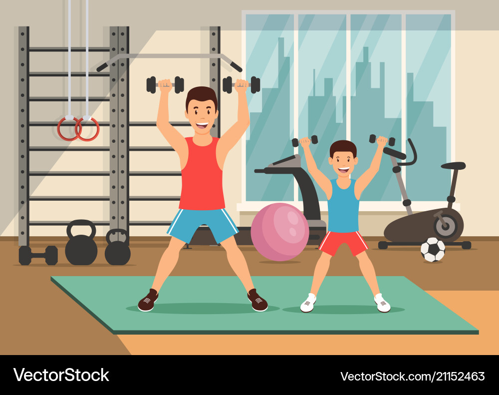 He usually goes to the gym by. Gym картинка для детей. go to the gym рисунок. рисунок папа с сыном занимаются спортом. in the gym картинки для детей.