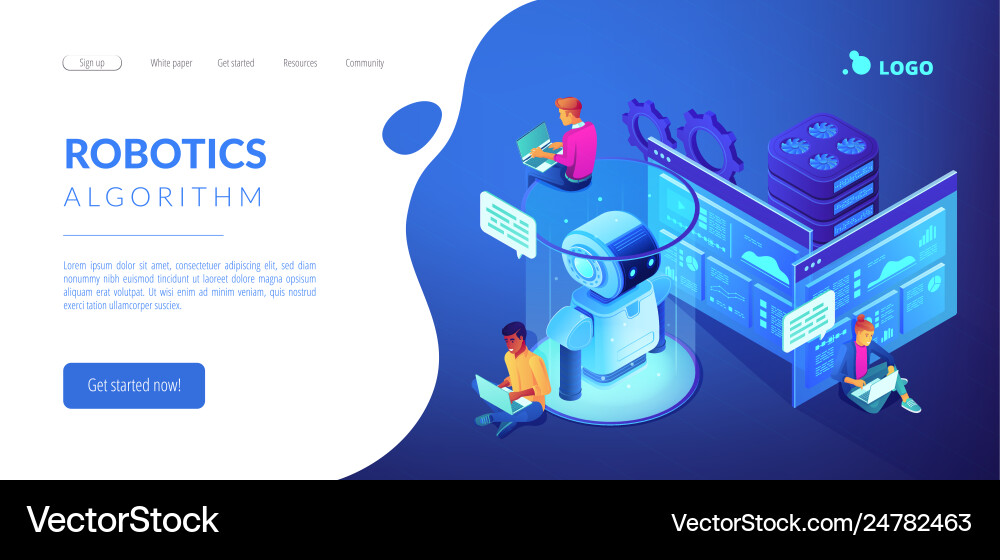 Robotics developer isometric 3d landing page Vector Image