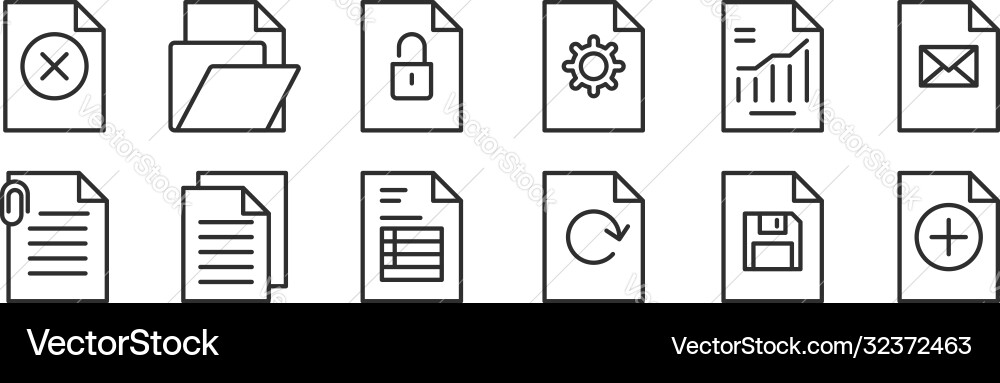 Set 12 thin outline icons such as add update Vector Image