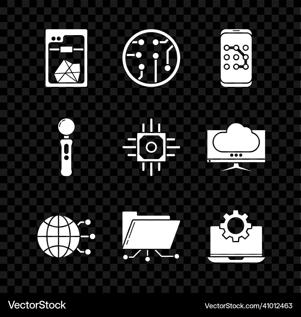 Set 3d printer processor mobile and graphic vector image
