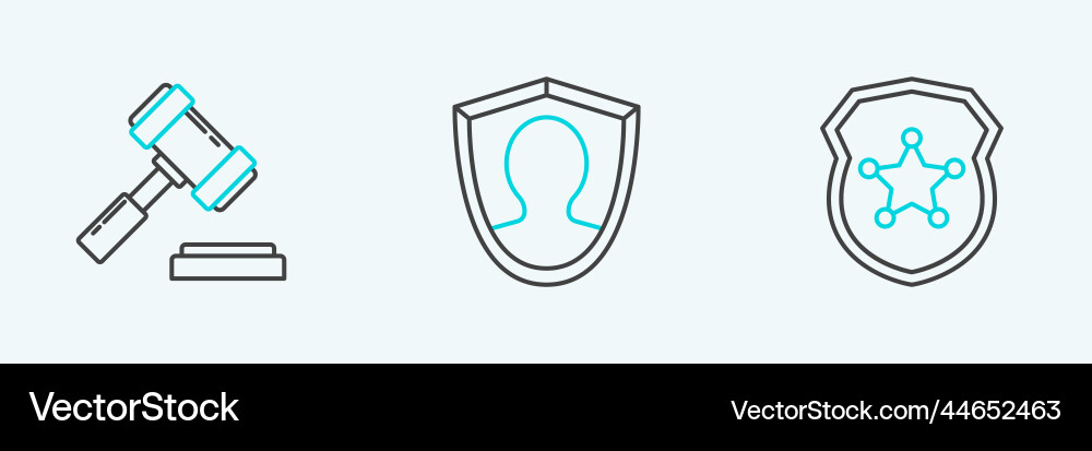 Set line police badge judge gavel and user Set line police badge judge gavel and user vector image