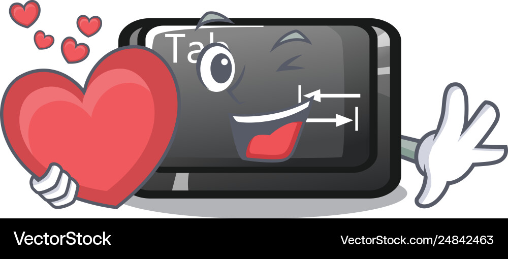 With heart tab button attached to cartoon keyboard With heart tab button attached to cartoon keyboard Vector Image