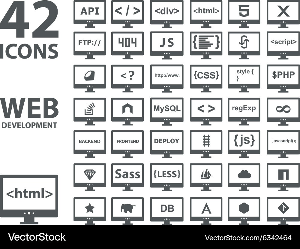 Collection of web development icons html vector image