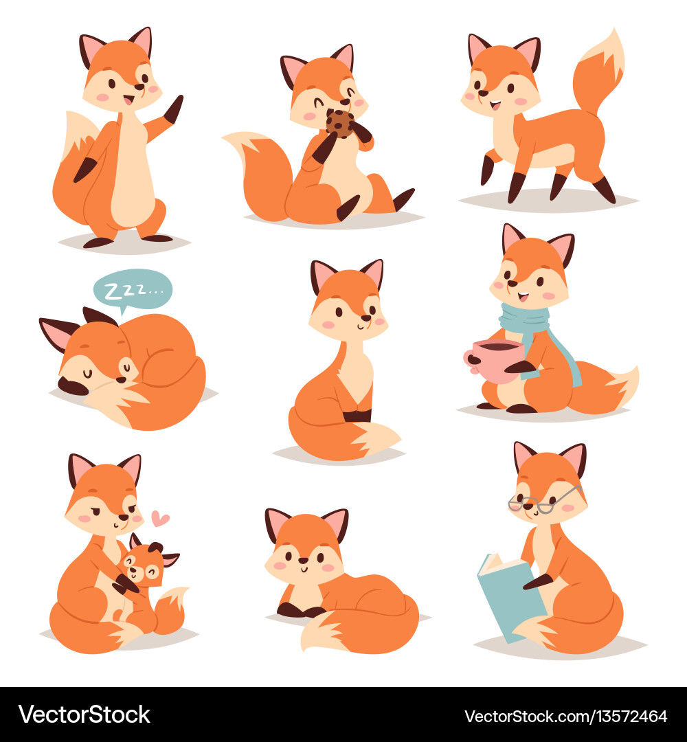 Fox cute adorable character doing different Fox cute adorable character doing different vector image