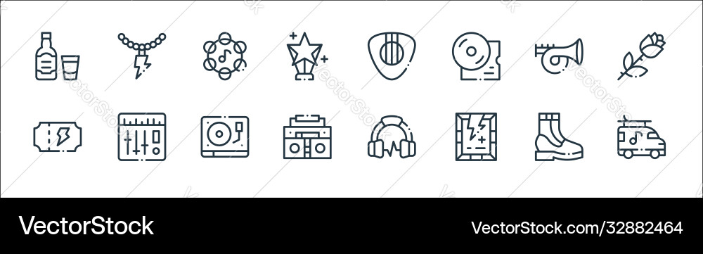 Rock n roll line icons linear set quality Rock n roll line icons linear set quality vector image