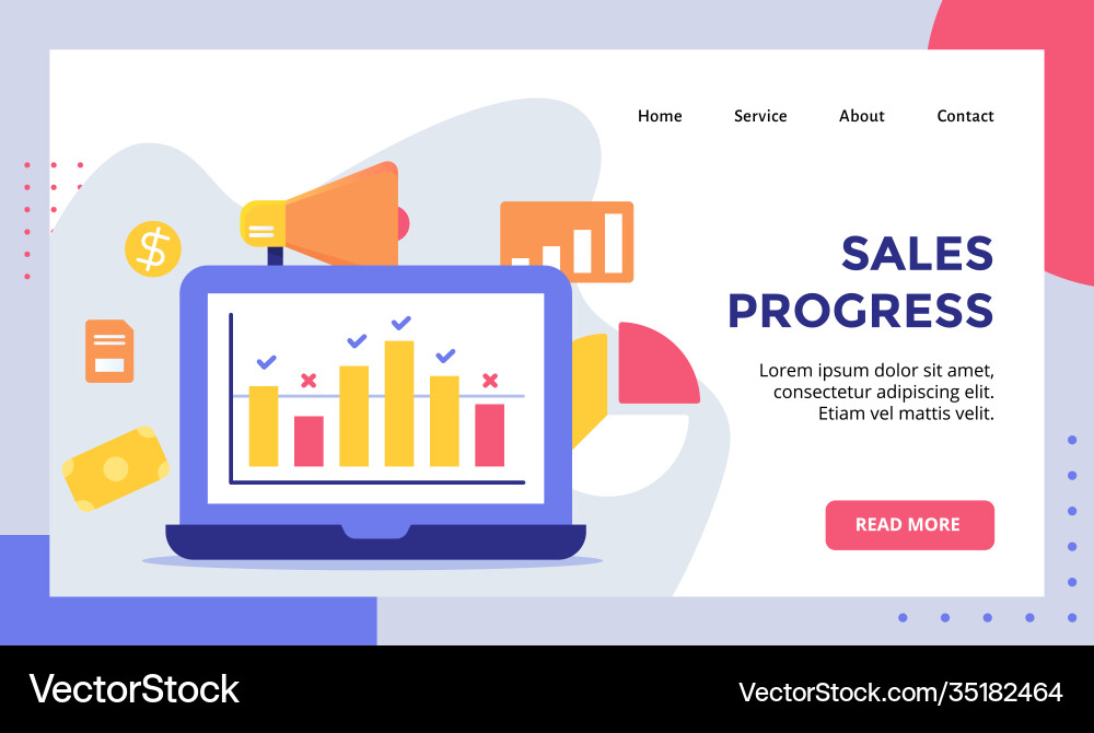 Sales progress chart on monitor display concept Sales progress chart on monitor display concept vector image