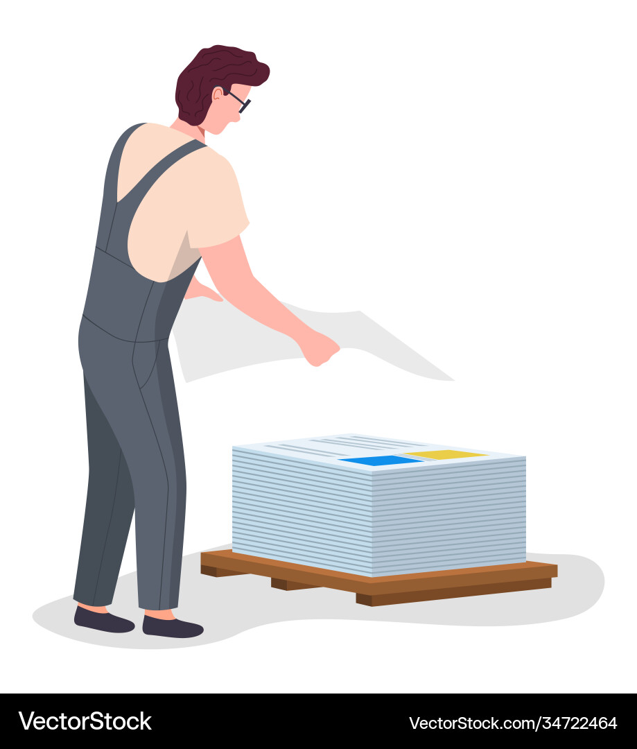 Worker Stacking Printed Sheets Vector Image