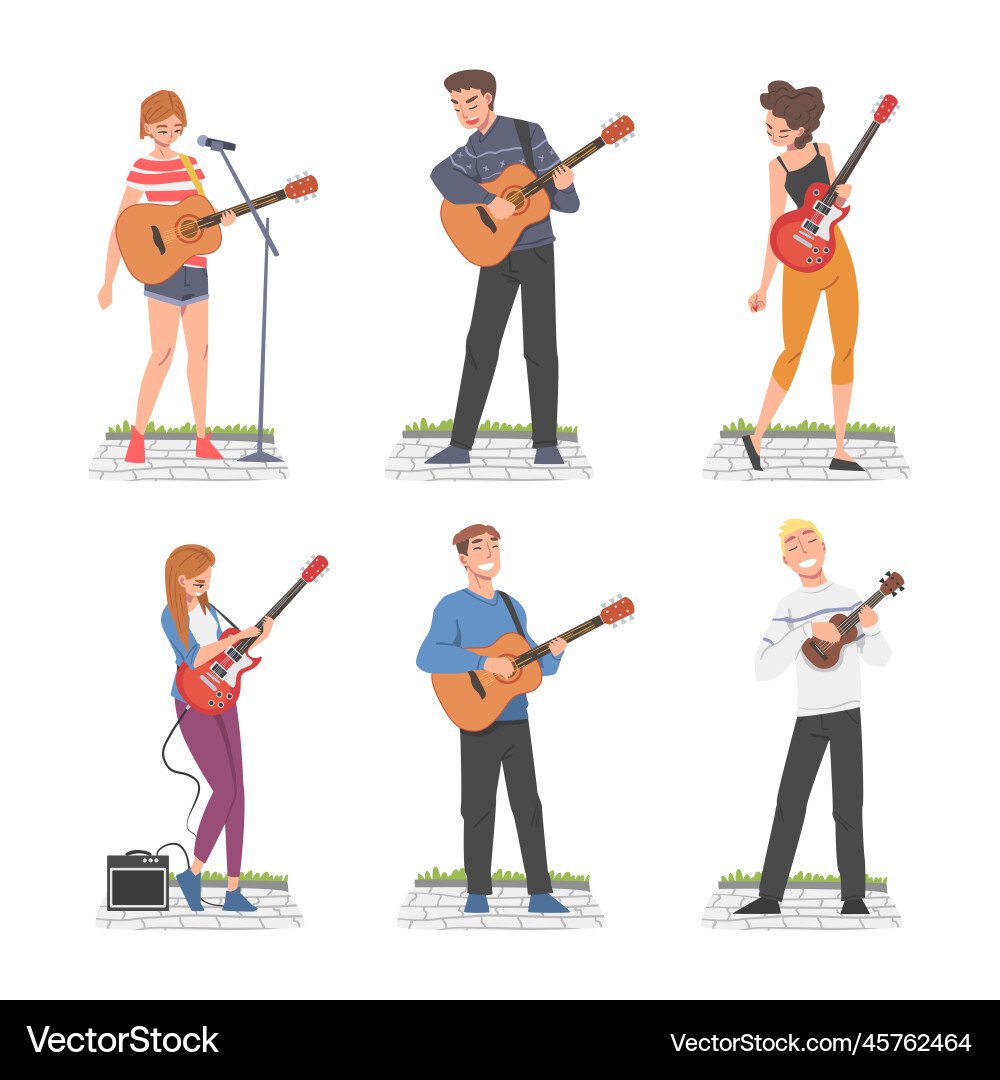 Young man and woman musician guitarist character Young man and woman musician guitarist character vector image