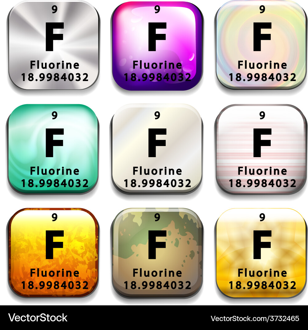 A button showing the element fluorine Vector Image