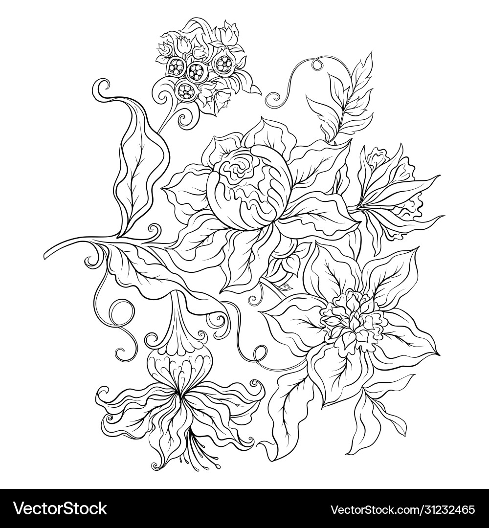 Fantasy flowers in retro vintage jacobean Fantasy flowers in retro vintage jacobean vector image