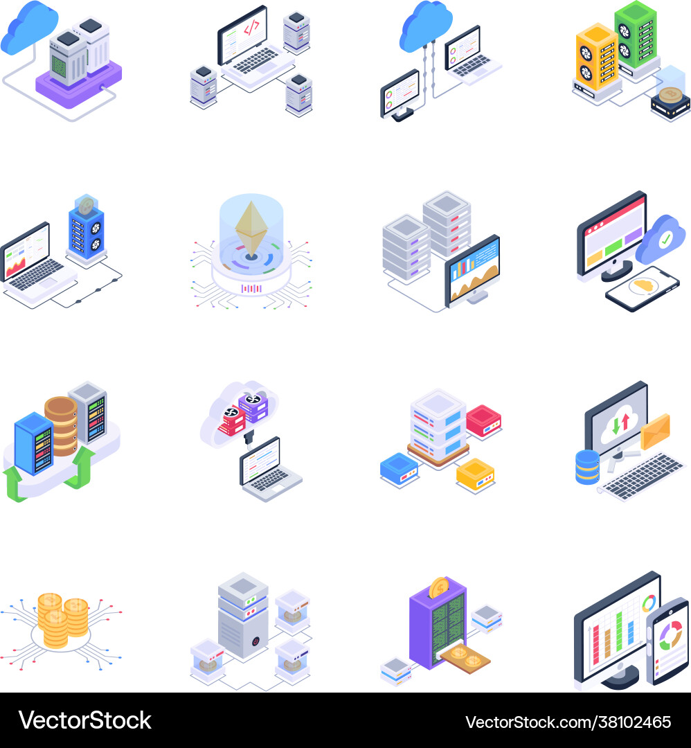 Isometric icons cloud data and database technology Vector Image