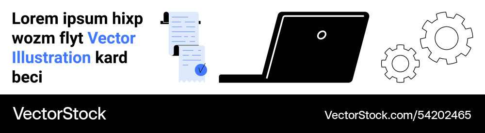 Laptop mit Dokumenten und Getriebe strategische Planung Laptop mit Dokumenten und Getriebe strategische Planung vektorbild