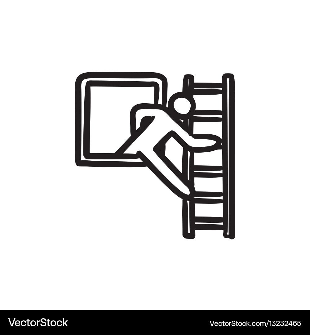 Man leaving building through window sketch icon Vector Image