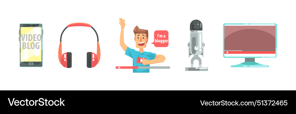 Video blogger object and element set Video blogger object and element set vector image