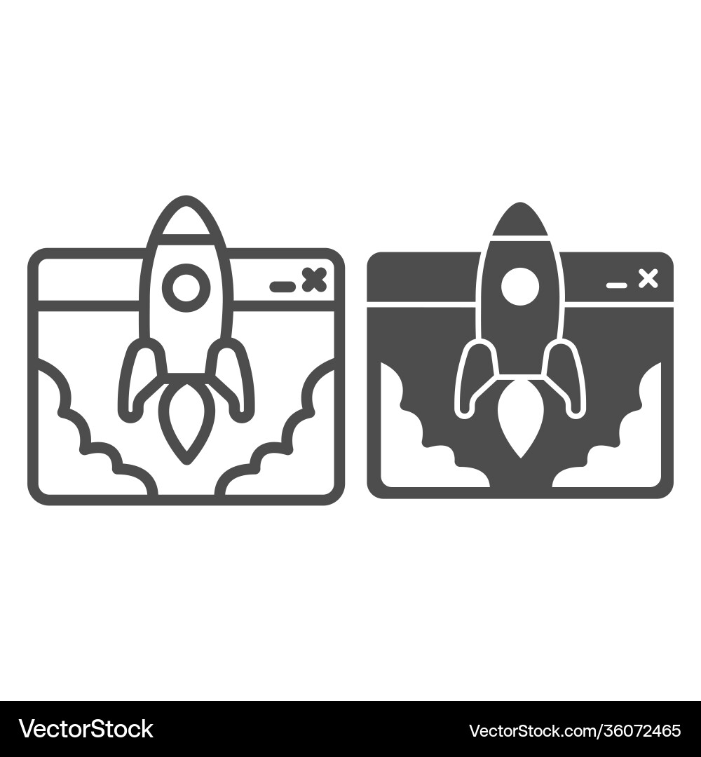Website and rocket launch line solid icon Website and rocket launch line solid icon vector image