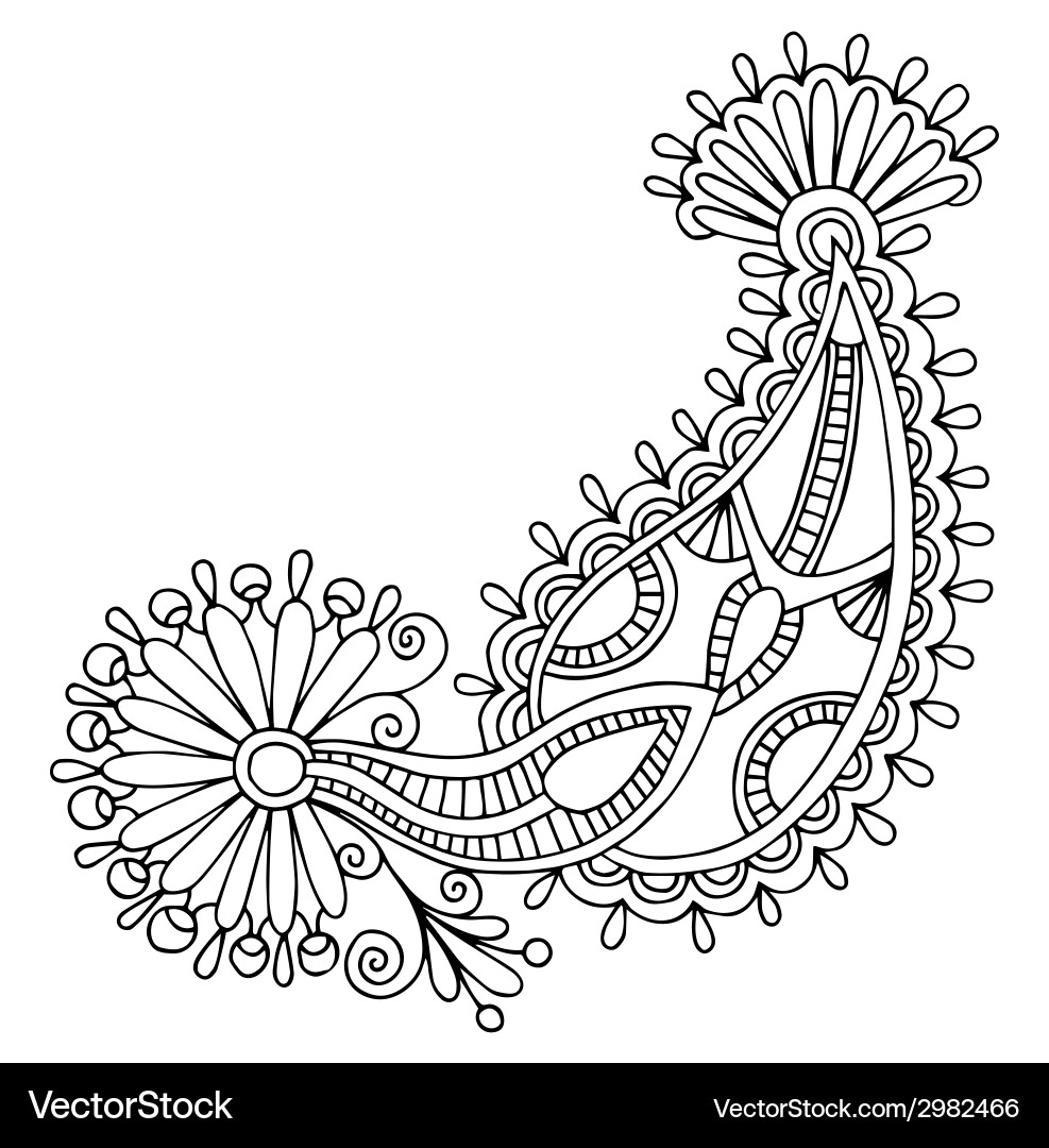 Black line art ornate flower design ukrainian Vector Image