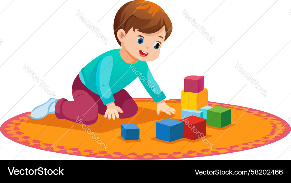 Child with Blocks on Rug Vector Image