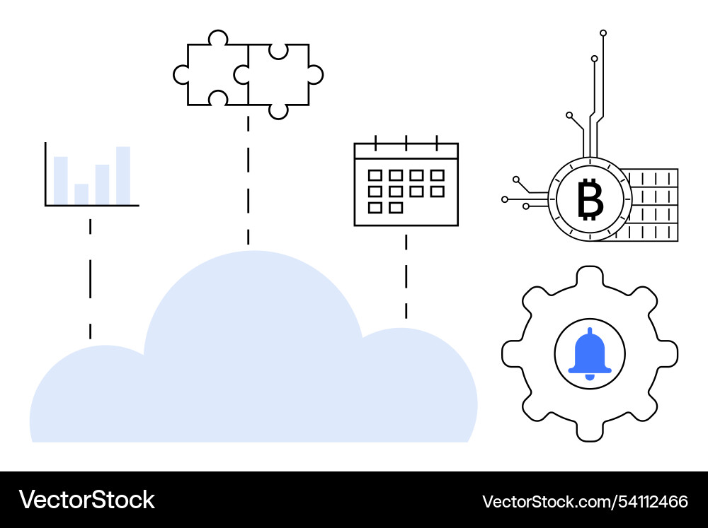 Cloud computing with calendar puzzle graph gear Cloud computing with calendar puzzle graph gear vector image