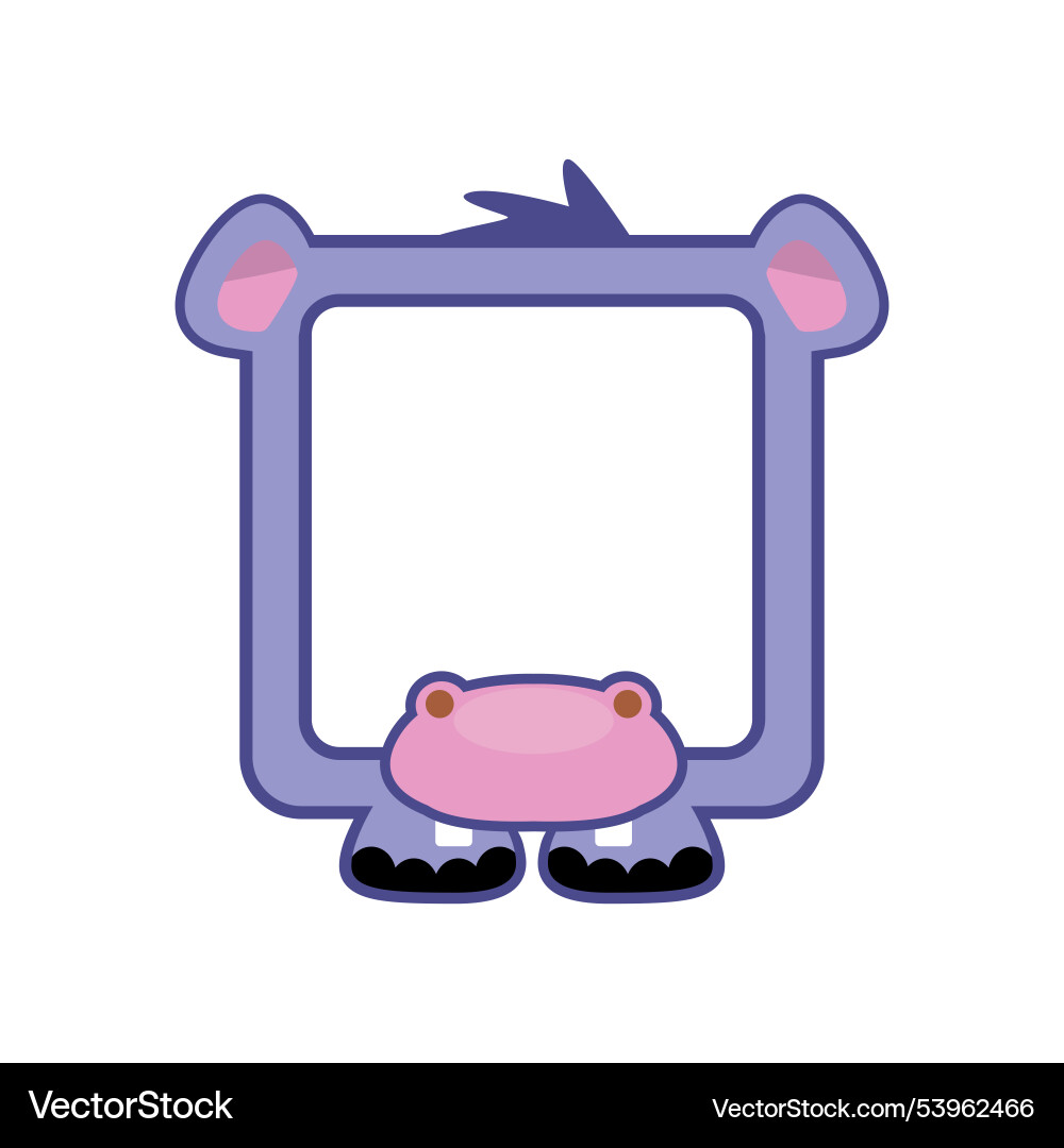 Cute square hippo frame cartoon avatar for ui Vector Image