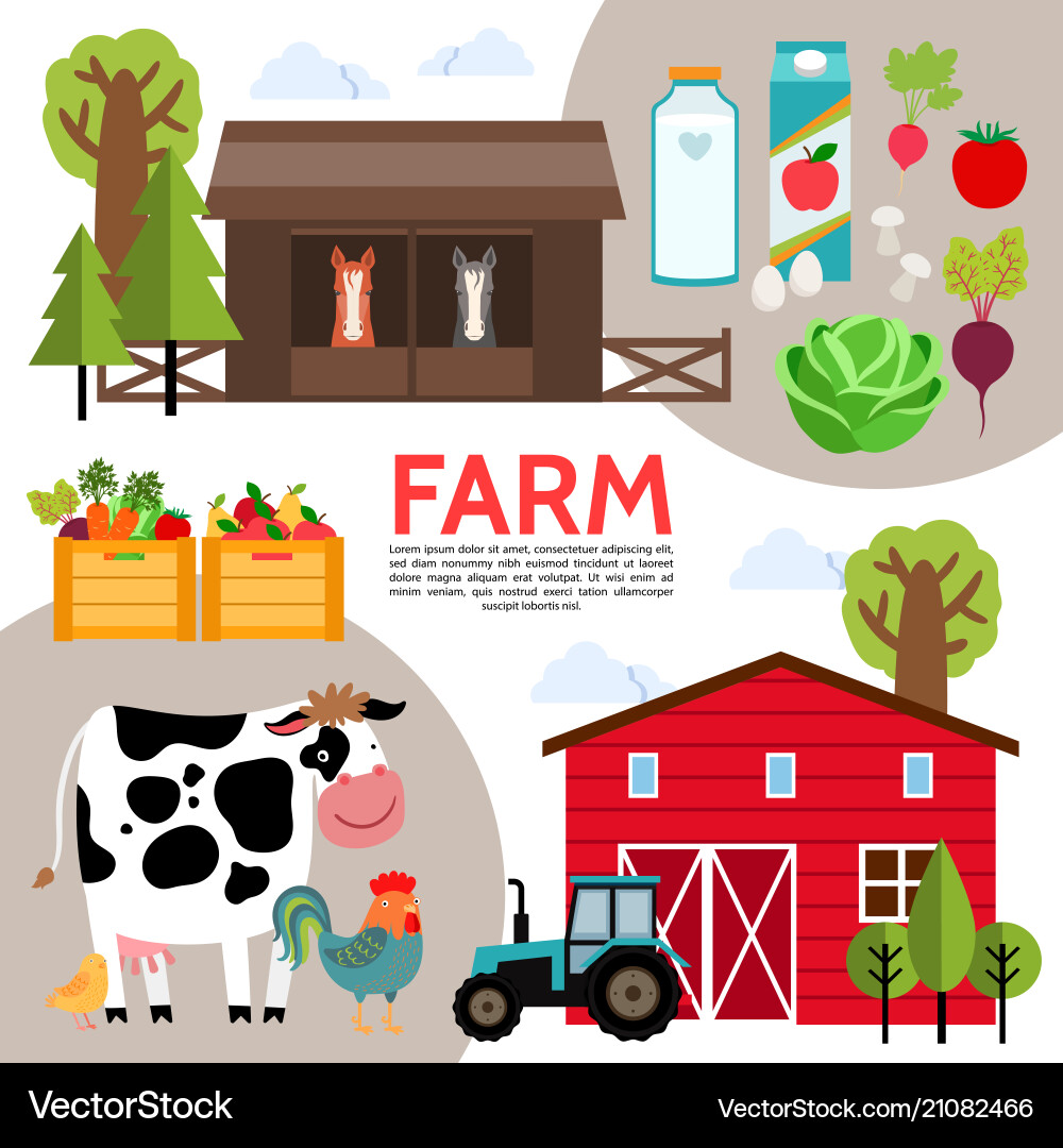 Flat farming elements composition Vector Image