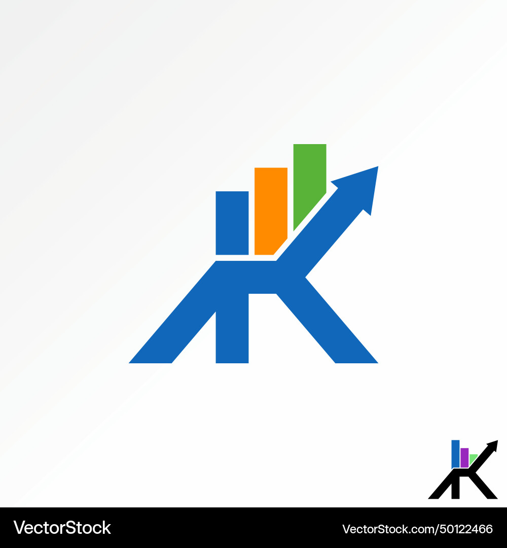 Initial k font business chart graph up arrow Initial k font business chart graph up arrow vector image