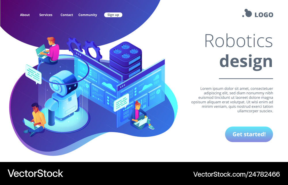 Robotics developer isometric 3d landing page Vector Image