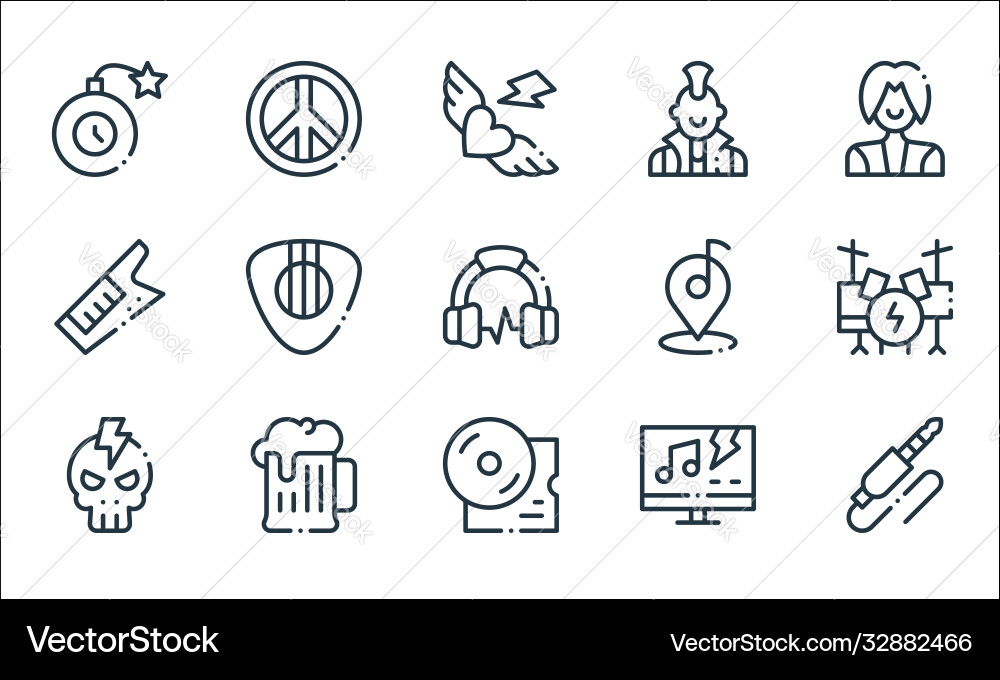 Rock n roll line icons linear set quality vector image