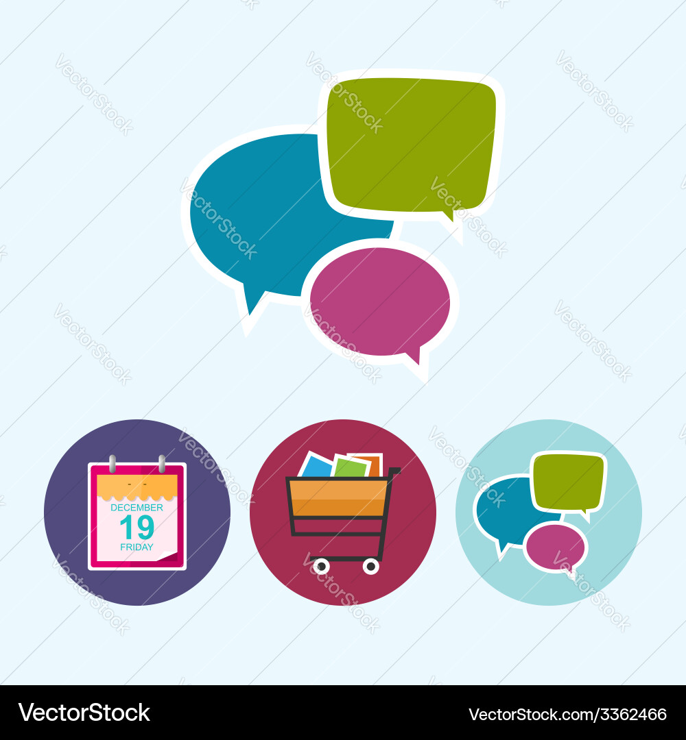 Set icons with calendar leafcart speech bubble vector image