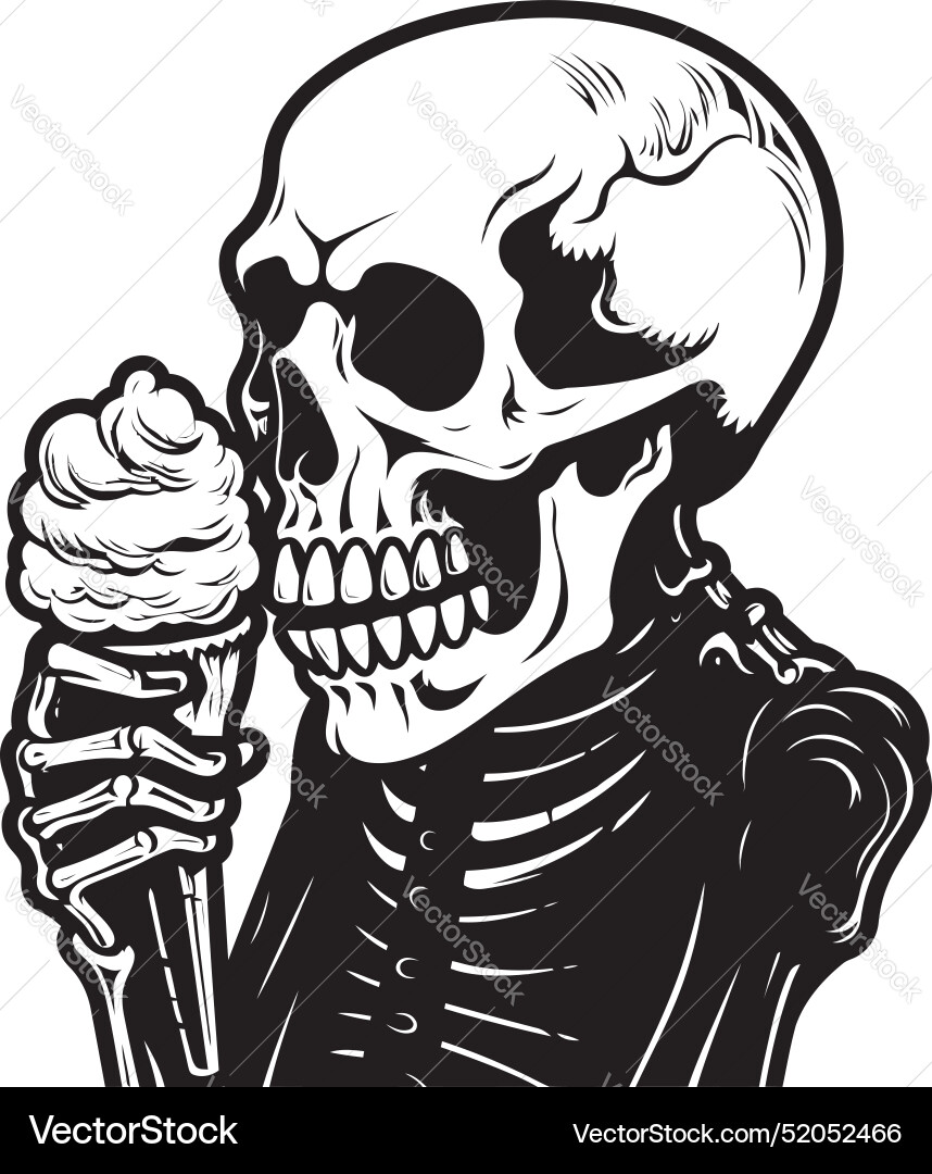 Skeletal savoring skeleton enjoying soft serve Skeletal savoring skeleton enjoying soft serve vector image