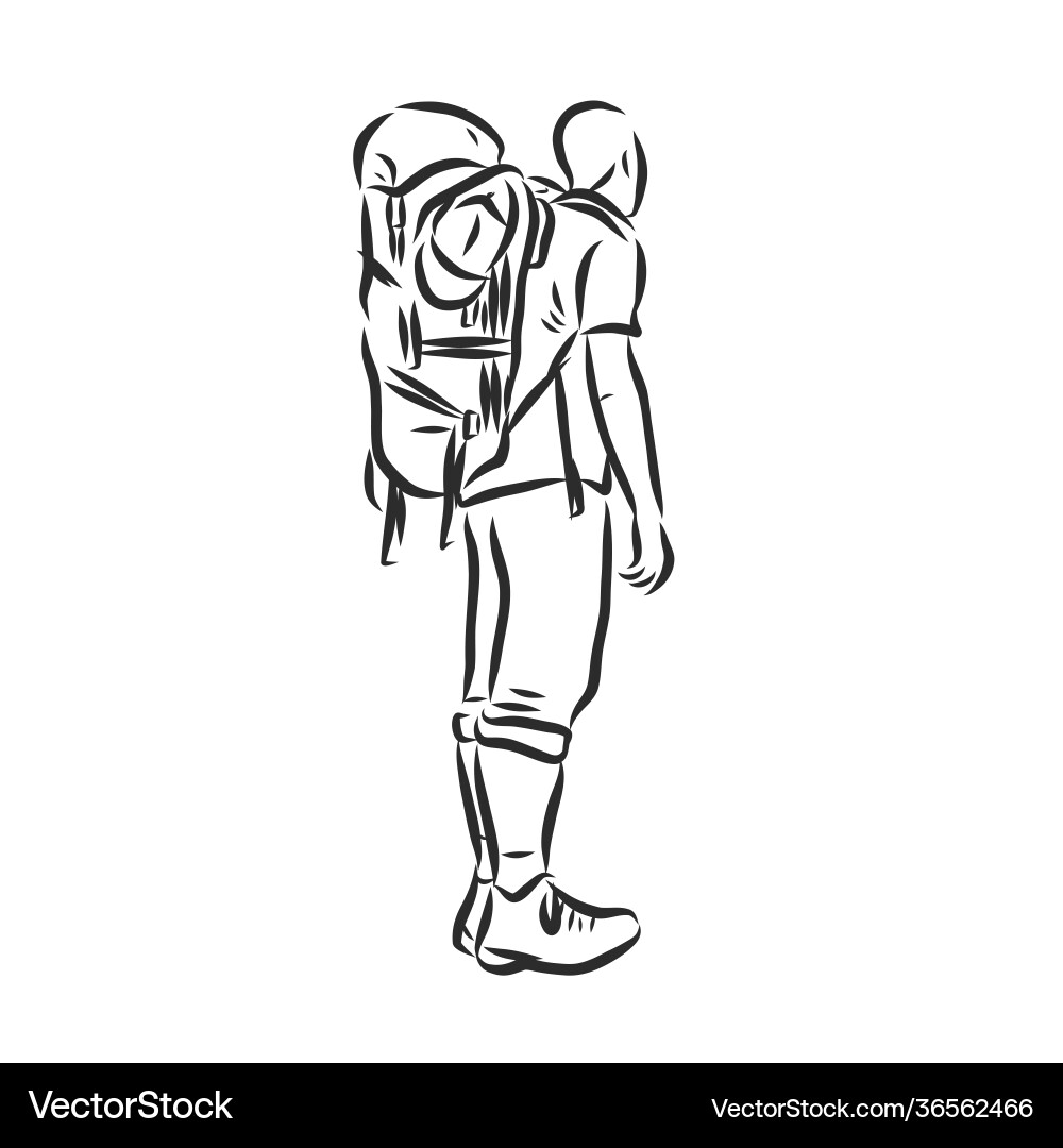 Sketch man trekking with big backpack hand Sketch man trekking with big backpack hand vector image