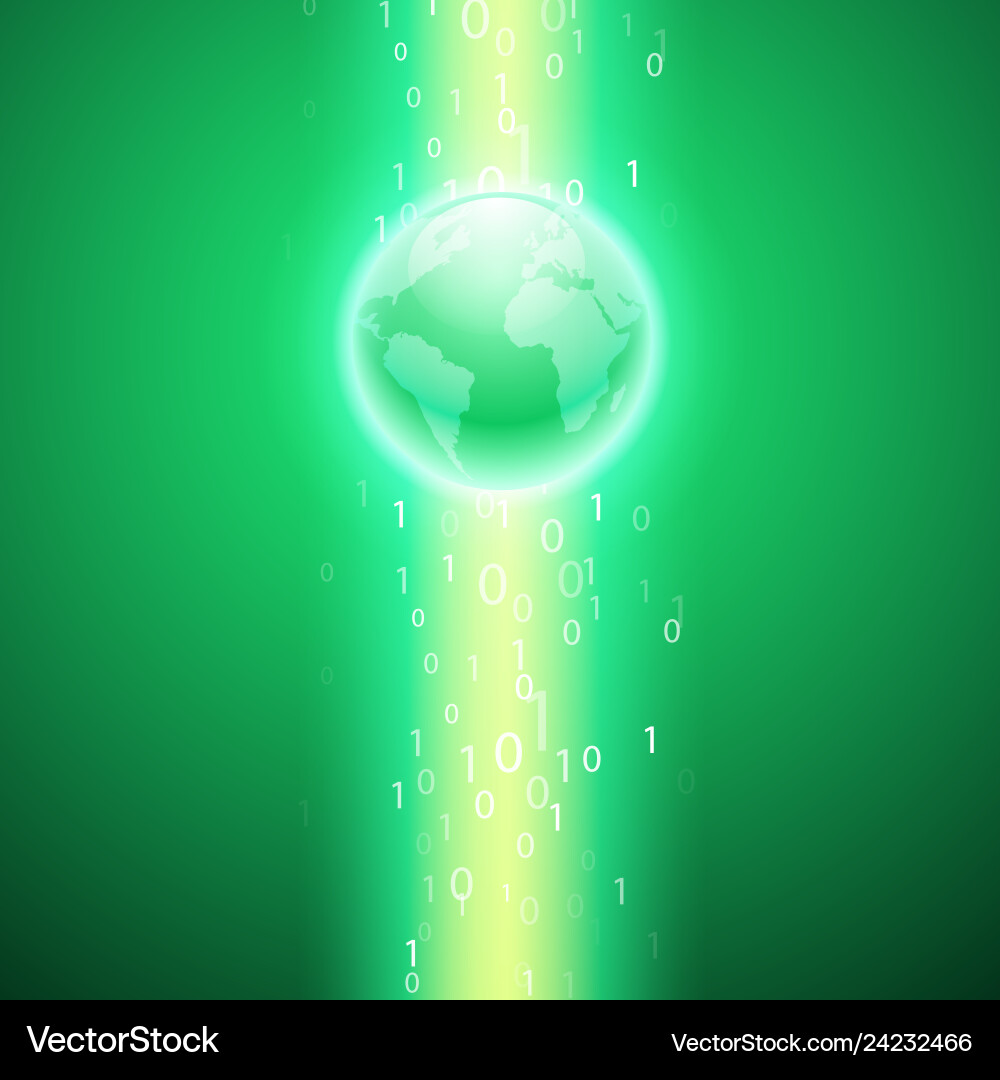 Stream of binary code to the globe green Stream of binary code to the globe green vector image