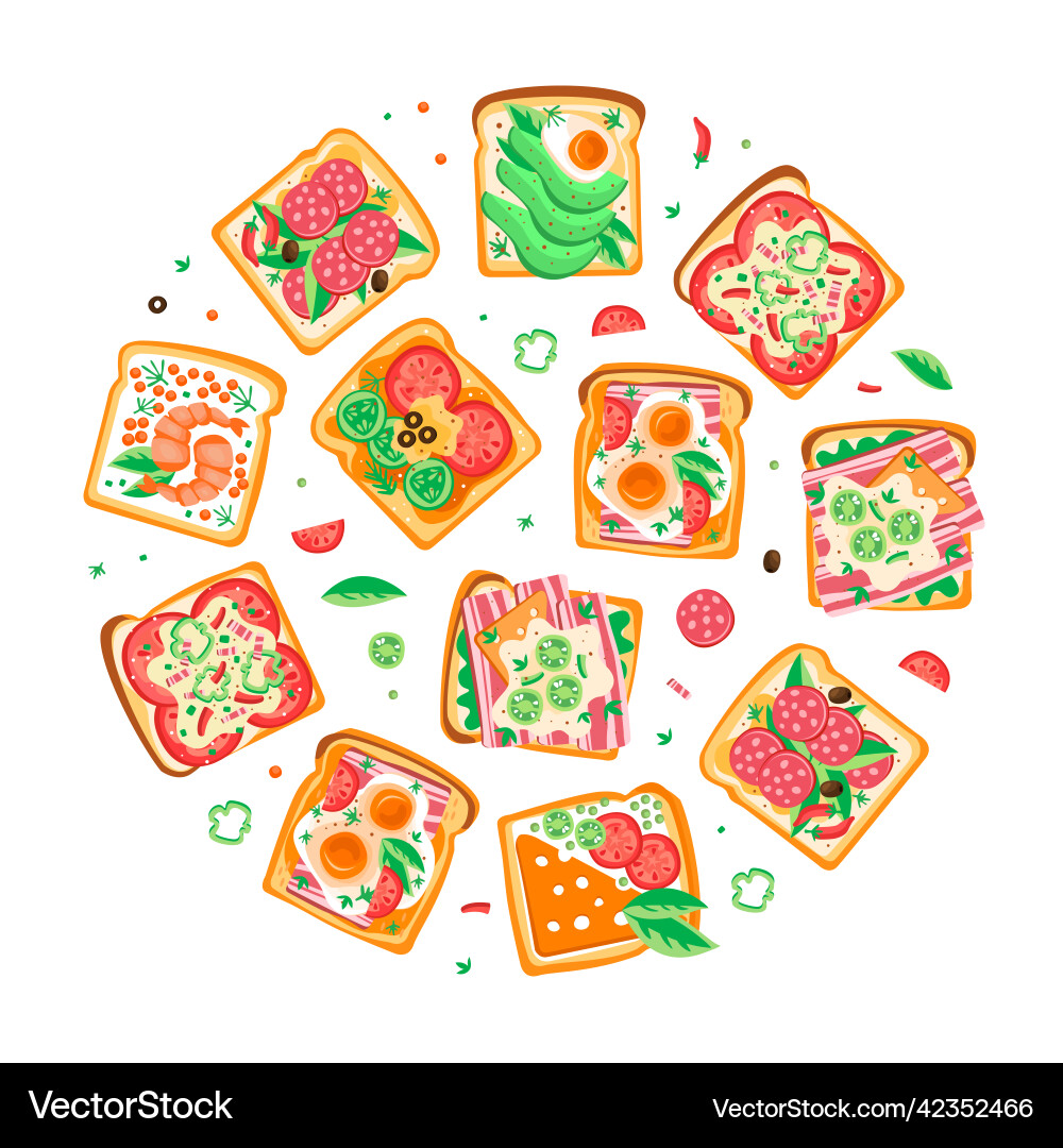 Tasty toast with wurst sliced bacon and egg Tasty toast with wurst sliced bacon and egg vector image