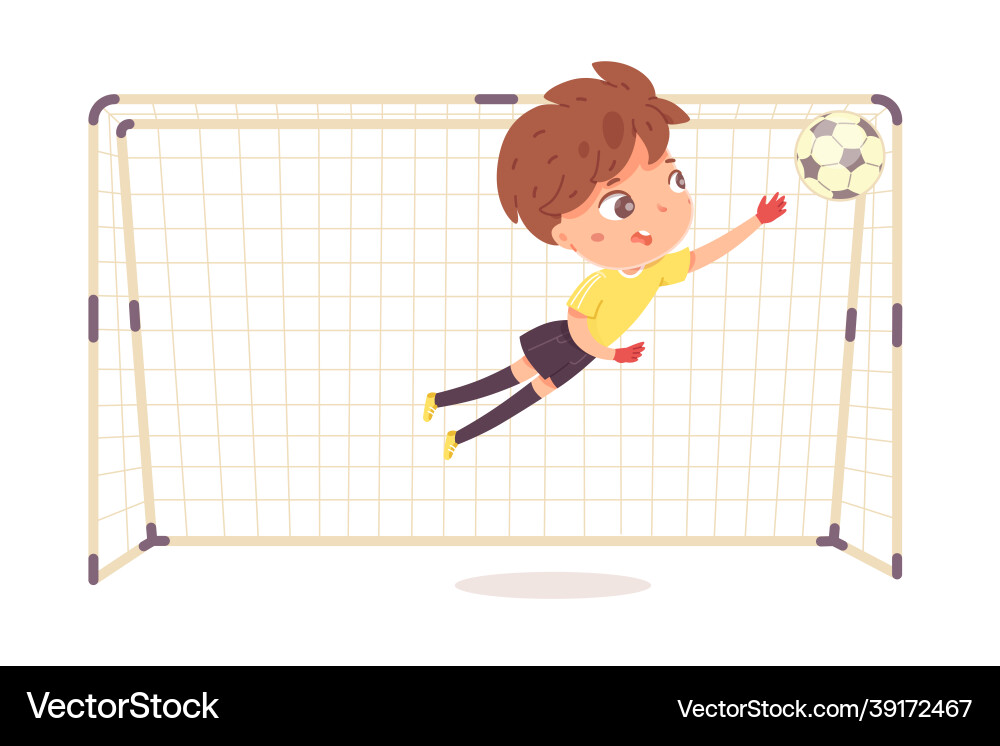 Child playing football or soccer as goalkeeper Child playing football or soccer as goalkeeper vector image