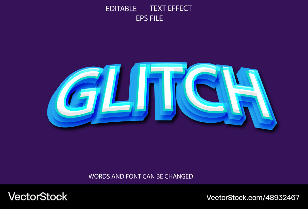 Glitch text effect font editable typography 3d vector image