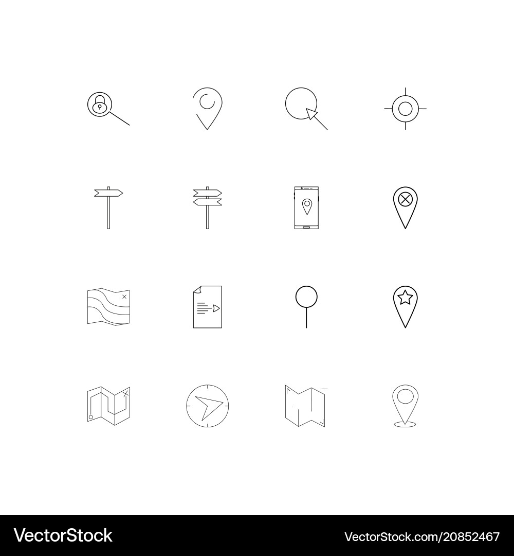 Maps and navigation linear thin icons set vector image