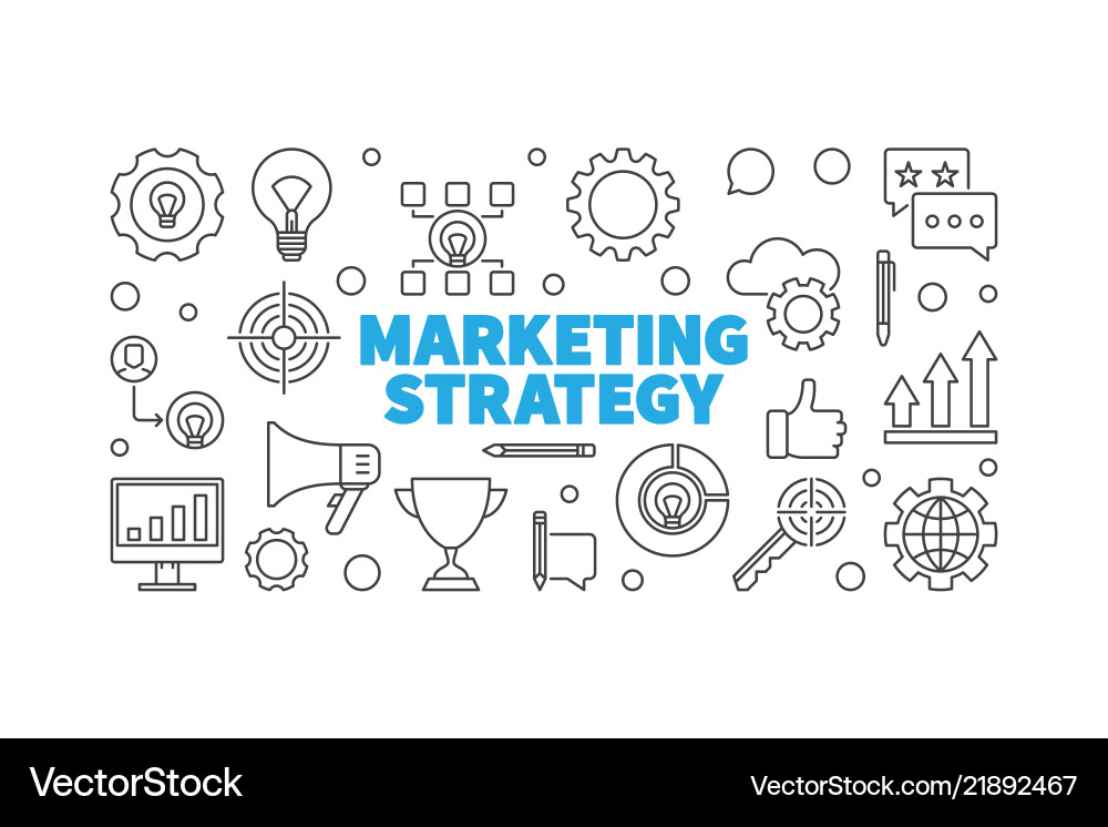 Marketing strategy thin line horizontal Royalty Free Vector