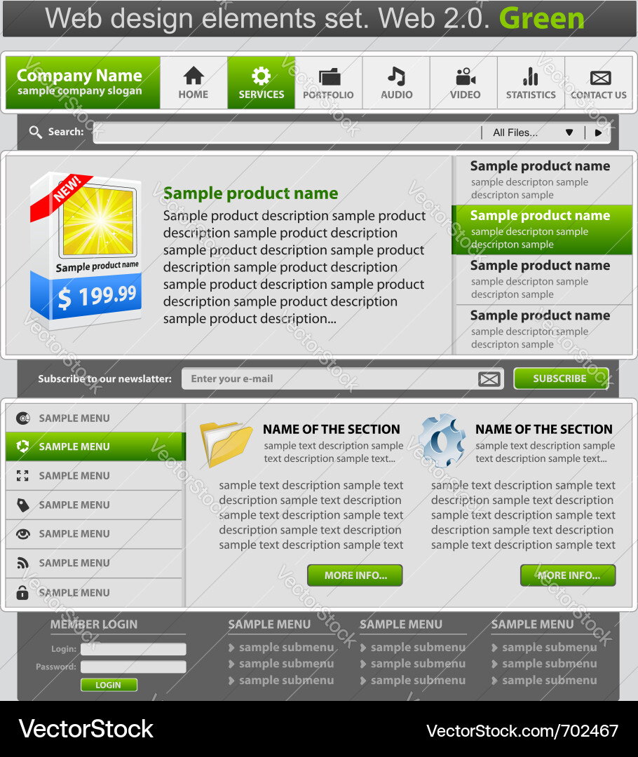 Modern Website Elements - Green Theme vector image