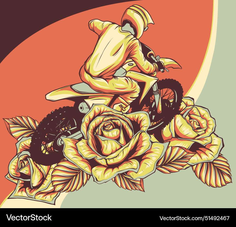 Motocross with roses Royalty Free Vector Image