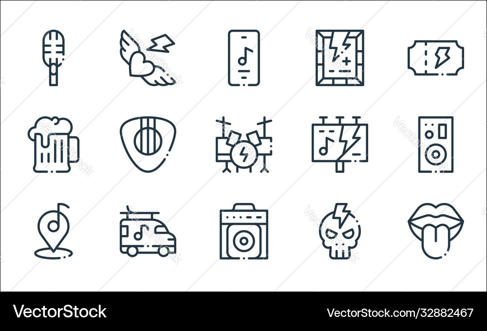 Rock n roll line icons linear set quality Rock n roll line icons linear set quality vector image
