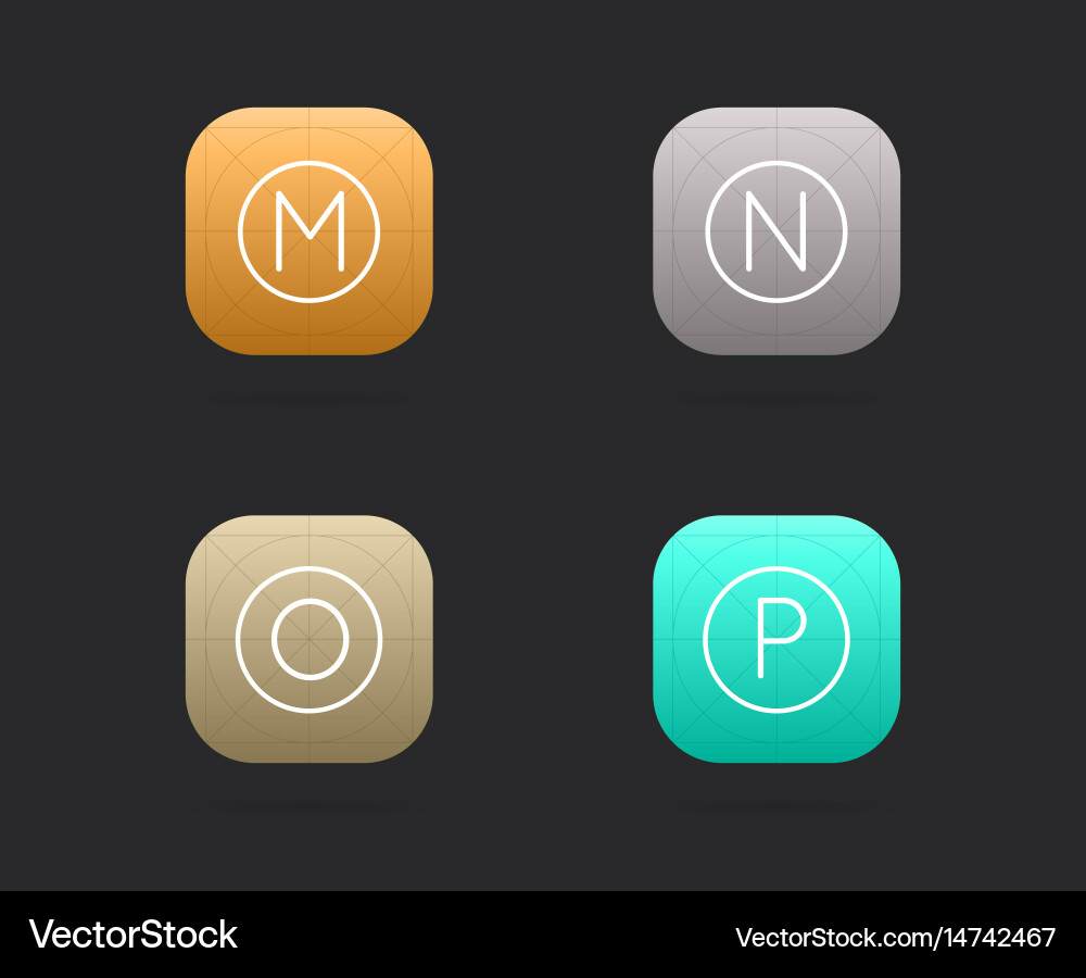 Set app icon template with guidelines fresh colour Vector Image