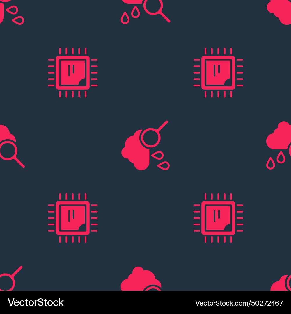 Set processor cpu and cloud with rain on seamless Set processor cpu and cloud with rain on seamless vector image