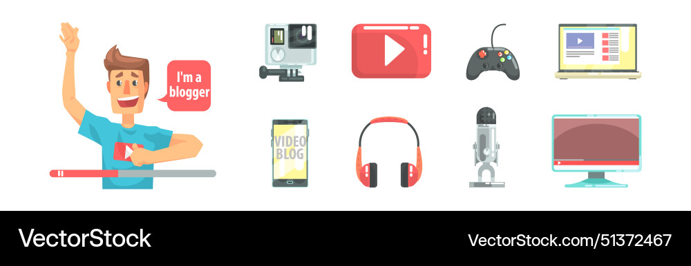 Video blogger object and element set Video blogger object and element set vector image